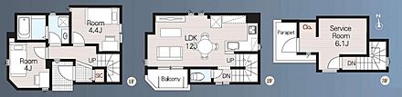 【2号棟　間取図　建物面積：65.38m2】 リビングを中心に、ご家族皆様が充実の暮らしをお送りいただけるプランニングです。 