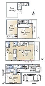 【A号棟　間取図　建物面積：96.87m2】 リビングを中心に、ご家族皆様が充実の暮らしをお送りいただけるプランニングです。 