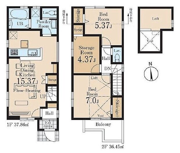 【3LDK】【2号棟 間取図 建物面積:74.31m2】