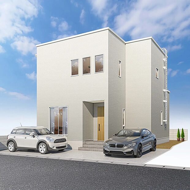 【【2号棟外観】】無駄のない四角いフォルムが印象的な外観デザイン。直線的なラインが美しく、シンプルで洗練されたモダンな住まいです。