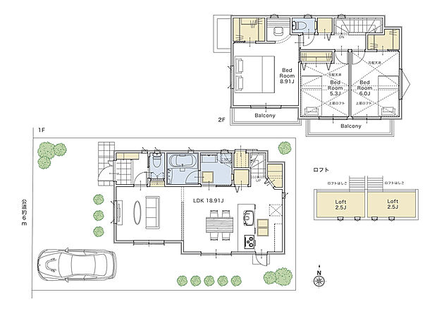 パントリーやロフト、ウォークインクローゼット等充実した収納が特徴の間取り。18帖越えのLDKも魅力なモデルハウス♪