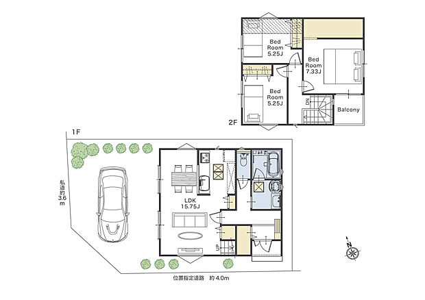 【2区画参考プラン】建物参考価格：1,870万円
1階床面積：43.74ｍ2※備蓄倉庫含む
2階床面積：37.80ｍ2
延床面積：81.54ｍ2