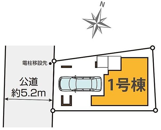 ≪全体区画図≫前道路5.2m◎大切なお車を雨風から守るビルトインガレージを採用♪(※車種によっては駐車できない場合がございます。)