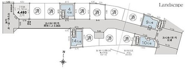 ≪全体区画図≫9、10号棟は日当たり良好な角地◎全邸カースペース1台分完備!(※車種による)
