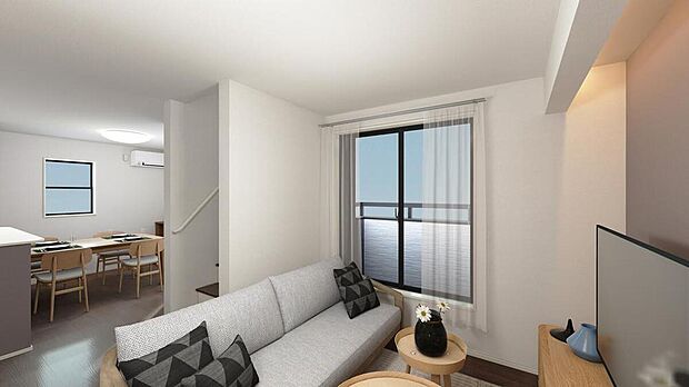 【リビング（内観予想図）】※実際と異なる場合があります。
ホームパーティに招きたくなる自慢の広々LDK。伸びやかな子育てや、にぎやかなふれあいの日々を存分に楽しんでください♪