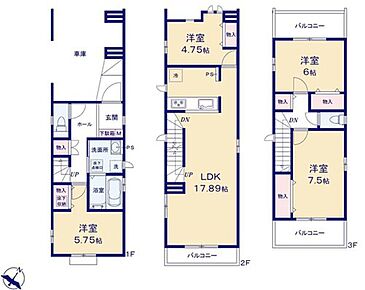 広々17.89帖のLDK！対面キッチンからはLDK全体を見渡せます♪道路からのプライバシーを確保しやすい「2階リビング」を採用♪ご家族のコミュニケーションを育むリビング階段を採用！全居室に収納を完備！ 