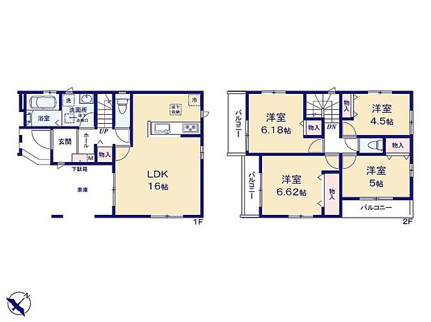 【4LDK】2階に居室をまとめてプライベートの時間も充実♪
玄関入ってすぐの洗面室は帰宅後にすぐ手を
洗えて衛生的☆ワンちゃんお散歩後も便利に
お使いいただけます◎
