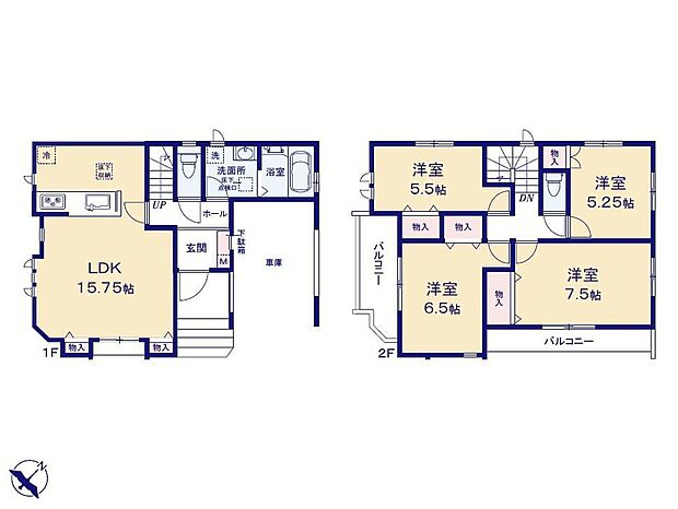 【4LDK】ビルトインガレージで大切なお車を雨から
守ります◎2面バルコニーは洗濯物とガーデニング
分けて使うのもおススメ。南向きの明るいLDKには
うれしいリビング収納付きです☆