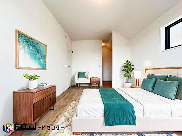 南向きの主寝室は採光も明るく風通し共に良好です。ダブルベッドのサイズのベッドを配置しても十分な広さを確保できる寝室です♪※こちらはCGなどで画像生成したイメージ画像となります。