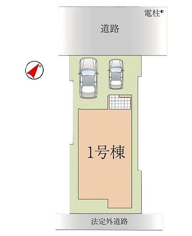 ≪全体区画図≫
北西側約4.9m公道に接道
◎カースペース2台分(車種による)。
自転車や来客用の駐車スペースとしてもお使いいただけます。
間取り図