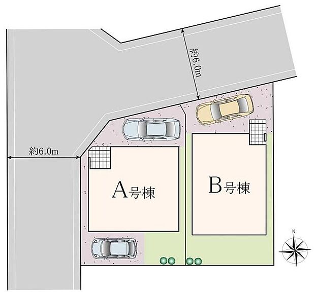 【全体区画図】京成本線「八千代台」駅まで徒歩17分♪前面道路は幅員約6ｍと広く開放的！車庫入れもスイスイ楽々入れられます♪