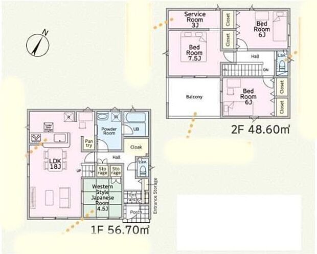 【4LDK+S】全居室に収納を完備しておりますので、いつでもお部屋をすっきりとお使い頂けそうです♪２階には様々な用途に使える納戸もご用意しています♪