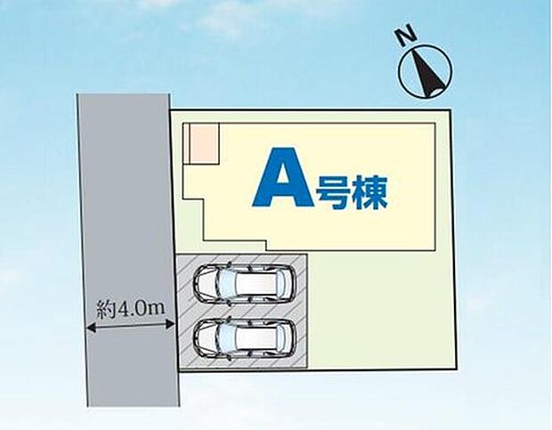 【区画図】並列２台駐車可能なカースペースを完備！家族分の自転車を駐輪したり、急な来客用の駐車スペースとしてもお使いいただけます。