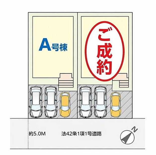 【全体区画図】◎駐車スペース並列で3台可能！
◎南東向きのため、爽やかな朝日が差し込みます♪