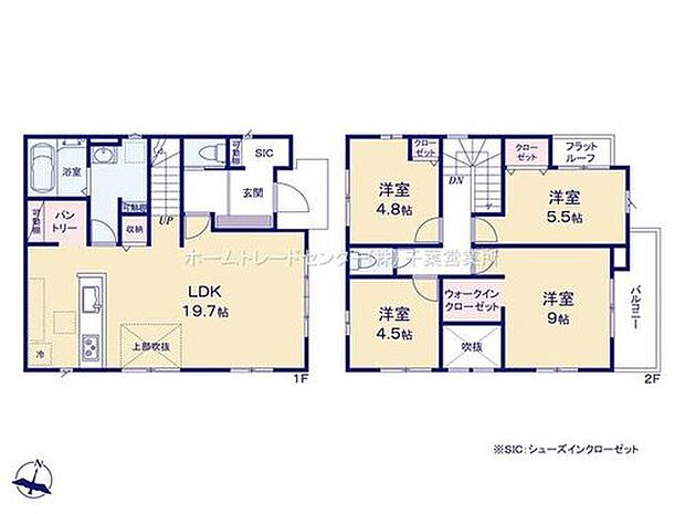 【4LDK】食料品や日用品、防災保存食の備蓄などストック置き場に便利なパントリー収納♪奥様に嬉しいあると便利な食器洗乾燥機も完備しています♪洋室を2階に集約し、プライバシーにも配慮した間取りプラン♪