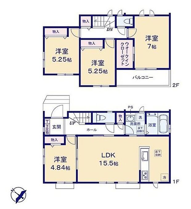 【4LDK】WIC付きで収納豊富な4LDKのお住まいです♪
人気の対面式キッチン♪
水回り集約で家事移動もスムーズで時短になります！