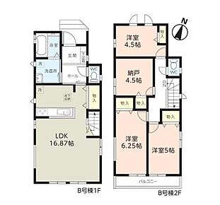◇B号棟のみ長期優良住宅対象♪
◇対面式キッチン、リビングイン階段を採用♪
　 ご家族との会話が広がる間取りです♪
◇4.5帖の納戸付き♪収納はもちろん、書斎や趣味部屋にも活用可能♪ 