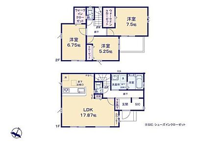17.87帖の広々LDK！収納充実（SIC＋2WIC）のゆとりある3LDK☆
南面にバルコニーを配置しました！これなら、洗濯物も早く乾きそうですね♪
全居室収納付きで、充実のお住まいです♪ 