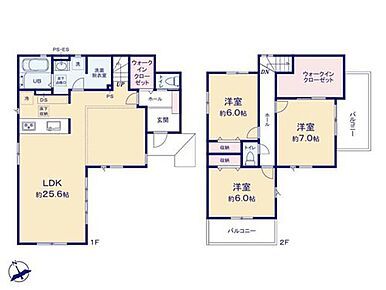 ◇LDK約25.6帖の広々空間♪間仕切り対応可能（約19.5帖＋約6.1帖）♪
◇WIC×2でスッキリ片付きます♪
◇2面バルコニーで洗濯物もゆったり干せます♪ 