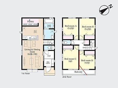 ◇広々19帖のLDK♪◇会話が弾む対面式キッチン＆リビング階段♪◇収納に便利な可動棚付きパントリー♪◇4部屋の居室でプライベート空間も確保♪◇2部屋から出入りできる陽当たり良好なバルコニー♪ 