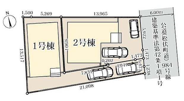 全2棟の分譲地。前面道路約6.0mに面し、車の出し入れもスムーズ。カースペースを確保した暮らしやすい区画です。