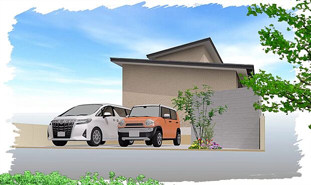 【55坪以上！A号地 ２階建て】【参考パース】道路側 西向きパース