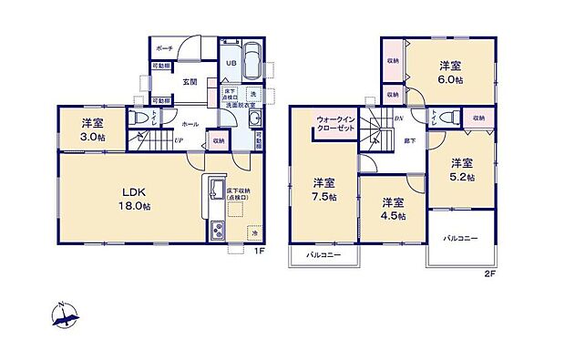 (1号棟)、価格3080万円、5LDK、土地面積154.16m2、建物面積105.7m2