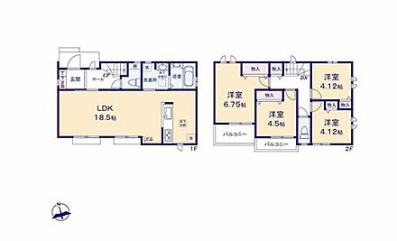 南向きの明るい4LDK♪18.5帖の開放感あふれるリビングです！
水周り集中設計で家事動線がスムーズ◎
全居室収納完備でいつでもすっきり片付くお住まいです◎ 