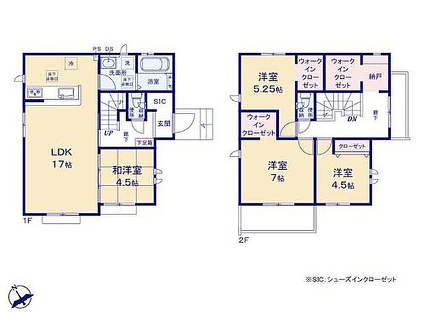 【4LDK】◇対面式キッチンでご家族のコミュニケーションが増える間取り♪
◇リビングと和室の間の引き戸を開ければ20帖超えの大空間が広がります♪
◇ゆとりある3つのWICや、玄関SICなど収納豊富なお住まいです♪