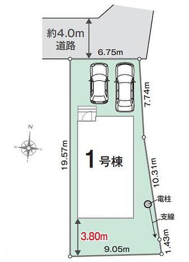 【全体区画図】駐車場スペース2台確保！(車種による)
閑静な住宅街に立地し、暮らしやすい住環境が魅力！