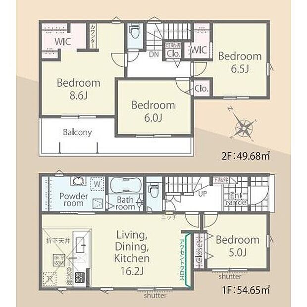 【4LDK】全居室南向きの明るいお住まいです☆
家事動線スムーズな水回り集中設計♪
主寝室には大容量のWIC完備！お部屋が片付き大きなベッドも置けます♪