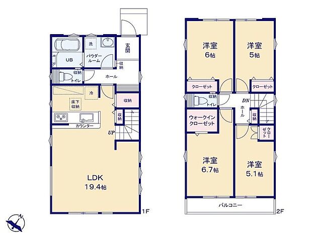 【4LDK】3面採光のリビングは広々19帖超♪収納充実◎キッチン横には収納は食料品ストックのパントリーとしても便利♪食洗機付きキッチンで家事の負担を軽減◎玄関ミラー付き！身だしなみを整えるのに便利です♪