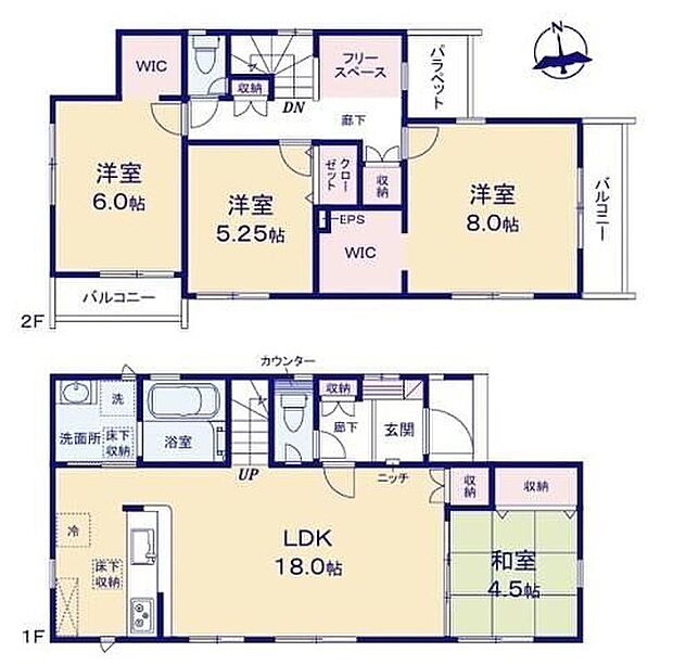 【4LDK】お子様から片時も目を離せないというママは、LDKに隣接した畳コーナーにおもちゃを置いて遊ばせると安心♪家族のコミュニケーションがさりげなく深まるリビングイン階段。