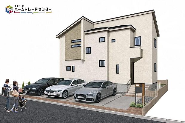 【完成予想図(外観)】(1号棟)今なら建築中の様子をご覧になることができます♪地震に強いオリジナル工法を是非お確かめ下さい♪