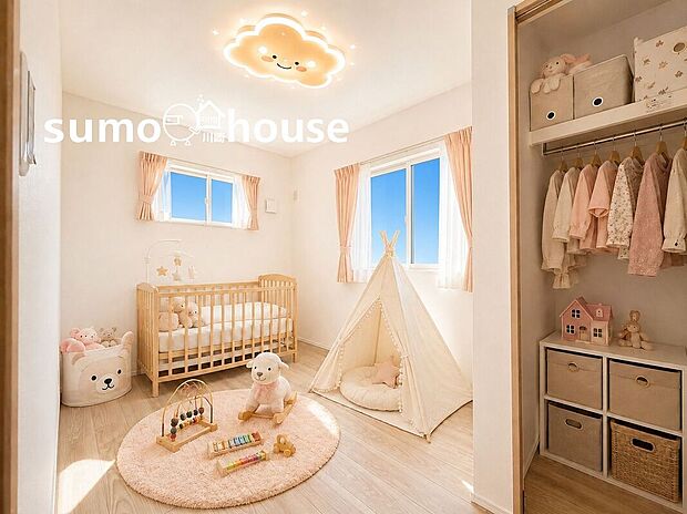 【居室】ベビーベッドや遊び場を設けた、可愛らしい子ども部屋。（本画像はCGで作成しており、実際に現地に家具・家電はおかれておりません。また価格に家具・家電は含まれておりません）
