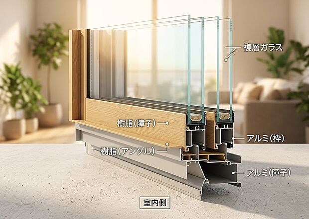 【複層ガラス】2枚のガラスの間に空気層を設けた複層ガラスを採用。外気の影響を受けにくく、夏は涼しく冬は暖かな室内環境を保ちます。