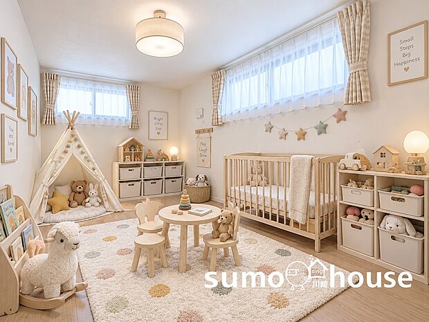 【リビング以外の居室】2面採光で明るく爽やか。子供部屋や趣味部屋にぴったりな優しい空間です。(本画像はCGで作成しており、実際に現地に家具・家電はおかれておりません。また価格に家具・家電は含まれておりません)