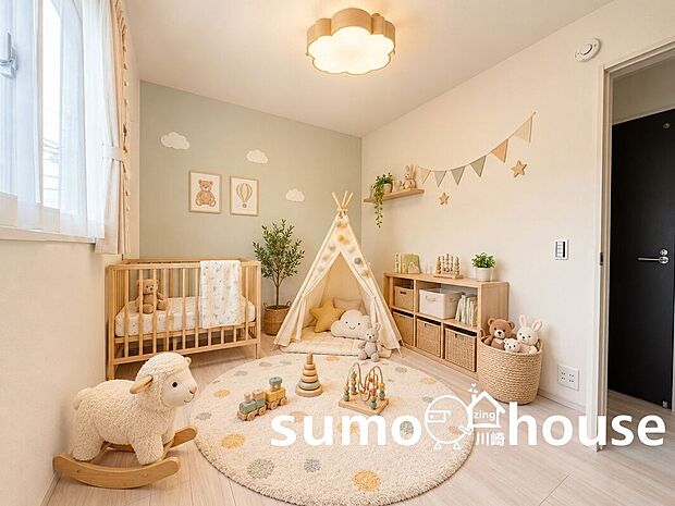 【リビング以外の居室】遊び心あふれる空間で、のびのび過ごせる明るい子ども部屋。（本画像はCGで作成しており、実際に現地に家具・家電はおかれておりません。また価格に家具・家電は含まれておりません）