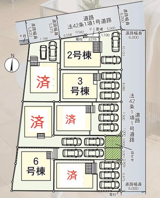 １号棟　ご成約済み
２号棟　ご成約済み
３号棟　３，３９０万円
４号棟　ご成約済み
５号棟　ご成約済み
６号棟　２，９９０万円
７号棟　ご成約済み