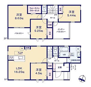 対面式キッチン仕様で南向き約１６．２５帖リビング♪LDKと洋室を一体できる人気の間取り♪WIC・SICがあり、各所・各居室にも収納充実♪南側バルコニーは広々２面ございます！（片側インナーバルコニー） 