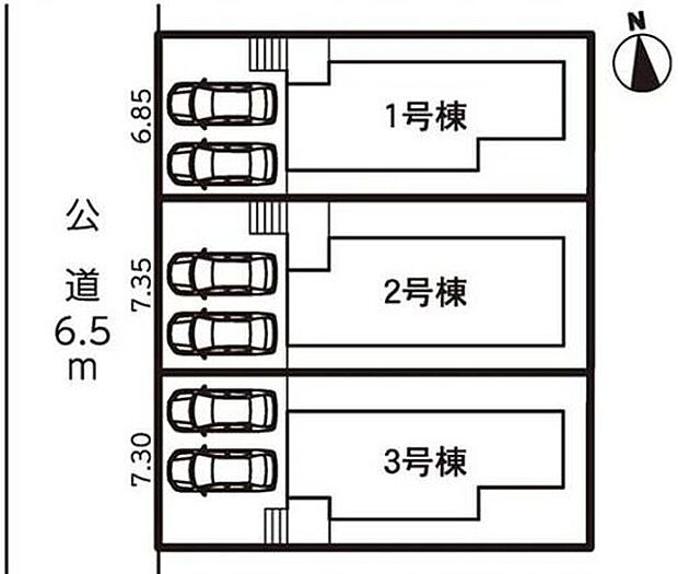 【全体区画図】１号棟　４，１７７万円
２号棟　４，３７７万円
３号棟　４，３７７万円