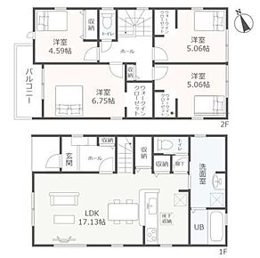 対面式キッチン仕様の約１７．１３帖リビング♪２階４部屋あり、使用用途多数♪WICがあり、各所・各居室にも収納充実♪玄関は中の様子が見えにくいクランクイン仕様♪ 