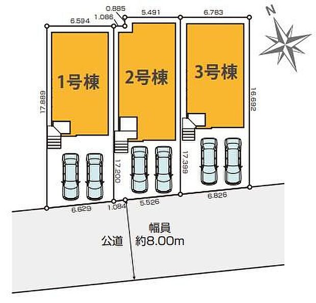 【全体区画図】1号棟 4,799万円
2号棟 4,799万円
3号棟 4,799万円