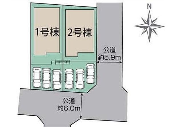 【 全体区画図】１号棟　３，８３０万円
２号棟　３，９８０万円