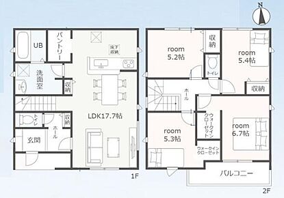 対面式キッチン仕様で南向き約１７．７帖リビング♪居屋４部屋あり、使用用途多数♪WICやパントリーがあり、各所・各居室にも収納充実♪陽当り良好な南側バルコニー♪ 