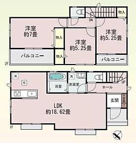 対面キッチン仕様で南向き約１８．６２帖リビング♪主寝室約７帖の広々プライベート空間♪各居室に収納スペース完備♪２面ある陽当り良好な南側バルコニー♪ 