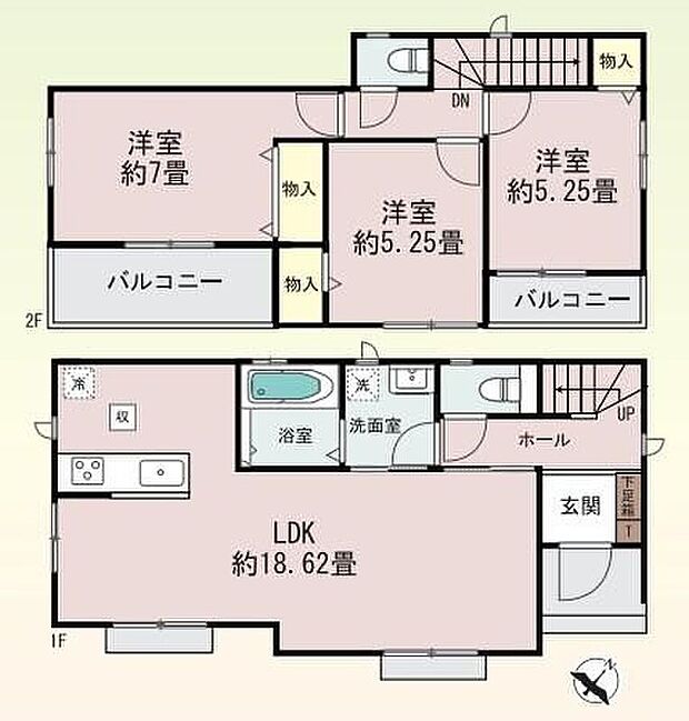 【3LDK】対面キッチン仕様で南向き約１８．６２帖リビング♪主寝室約７帖の広々プライベート空間♪各居室に収納スペース完備♪２面ある陽当り良好な南側バルコニー♪