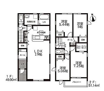 対面式キッチン仕様で南向き約１９帖リビング♪
２階居室４部屋あり、使用用途多数♪
WICがあり、各所・各居室にも収納充実♪
陽当り良好な南側バルコニー♪ 
