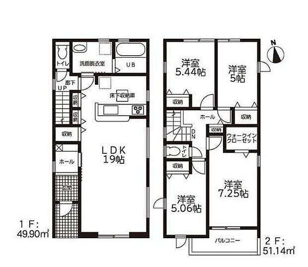 【4LDK】対面式キッチン仕様で南向き約１９帖リビング♪
２階居室４部屋あり、使用用途多数♪
WICがあり、各所・各居室にも収納充実♪
陽当り良好な南側バルコニー♪