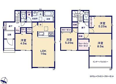 対面式キッチン仕様の南向き約１６帖リビング♪LDKと洋室を一体できる人気の間取り♪WICやFCL、パントリーがあり、各居室にも収納充実♪日当たり良好な南側インナーバルコニー♪ 